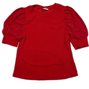 LulaRoe Moriella Puff Sleeve Mixed Media Top 3041